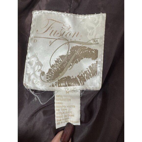 Vintage Y2K Fusion Denim Medium Mocha Brown Plaid Bomber Jacket Grunge Academia - Picture 4 of 8